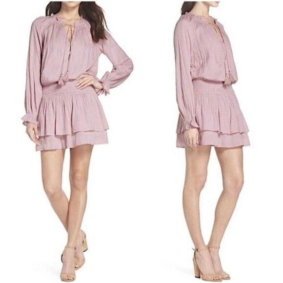 Paige Lemay Peasant Dress Pale Mauve Lavender Sz M Tiered Ruffle Blouson Modal - Picture 1 of 7